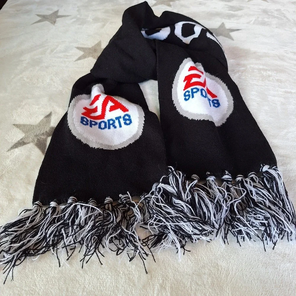 EA Sports Winter Scarf Black White Logo Fringe 60